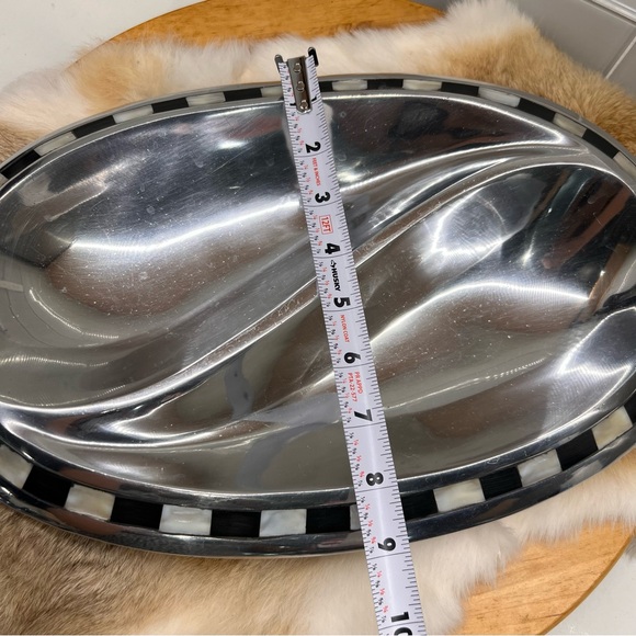 Towle Silversmiths Silver Oval Serving Dish Bowl Inlaid Mother Of Pearl/ Onyx - Picture 12 of 13